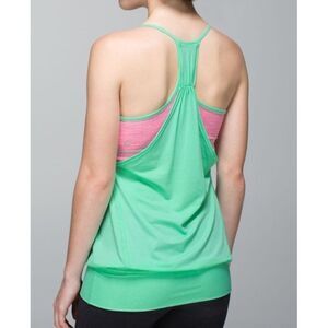 LULULEMON NO LIMITS green neon pink SPORT BRA layered TANK TOP sz 8